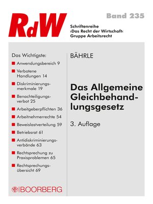 cover image of Das Allgemeine Gleichbehandlungsgesetz